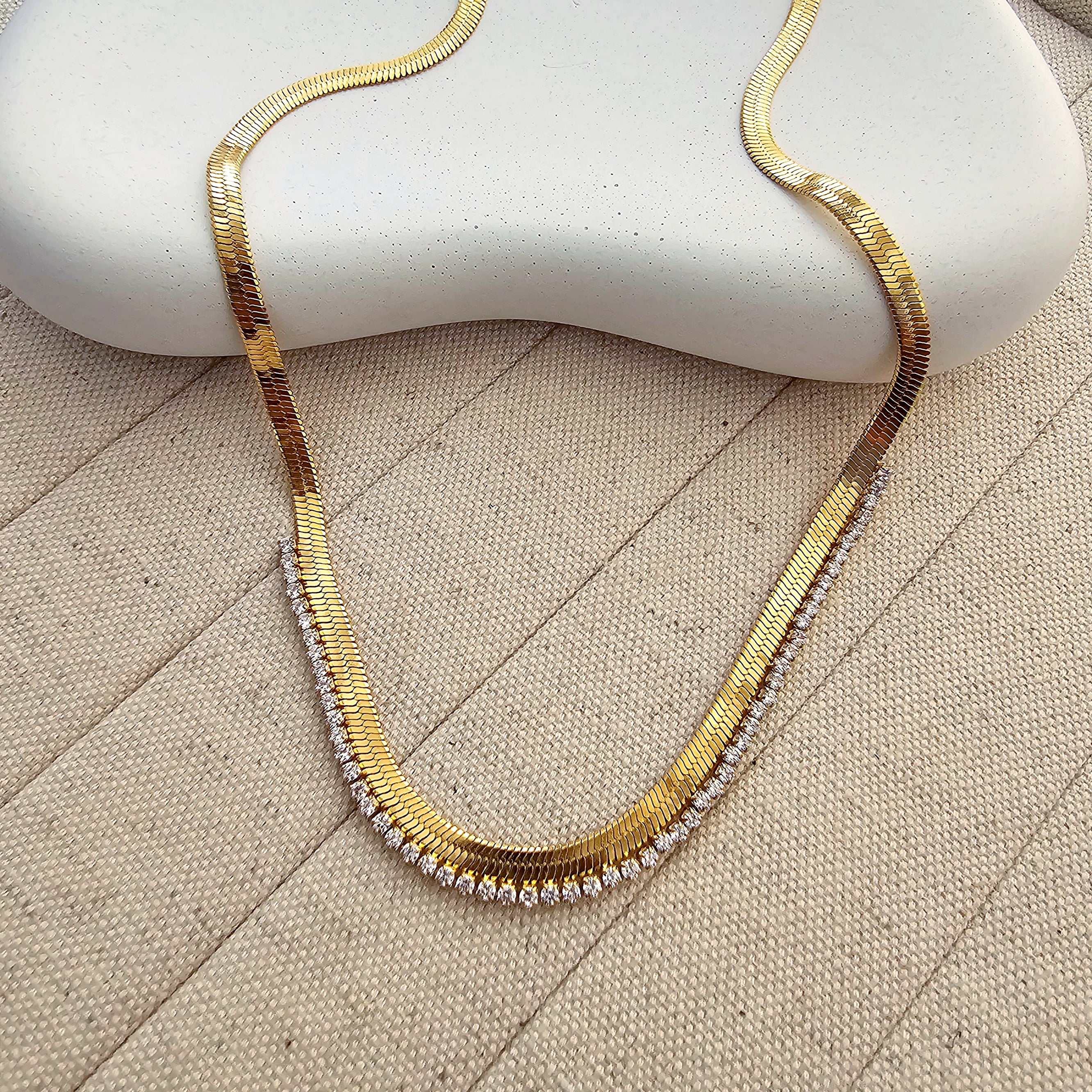 18K Gold Plated Snake Chain Zirconia Tennis Necklace-2  taahirajewellery