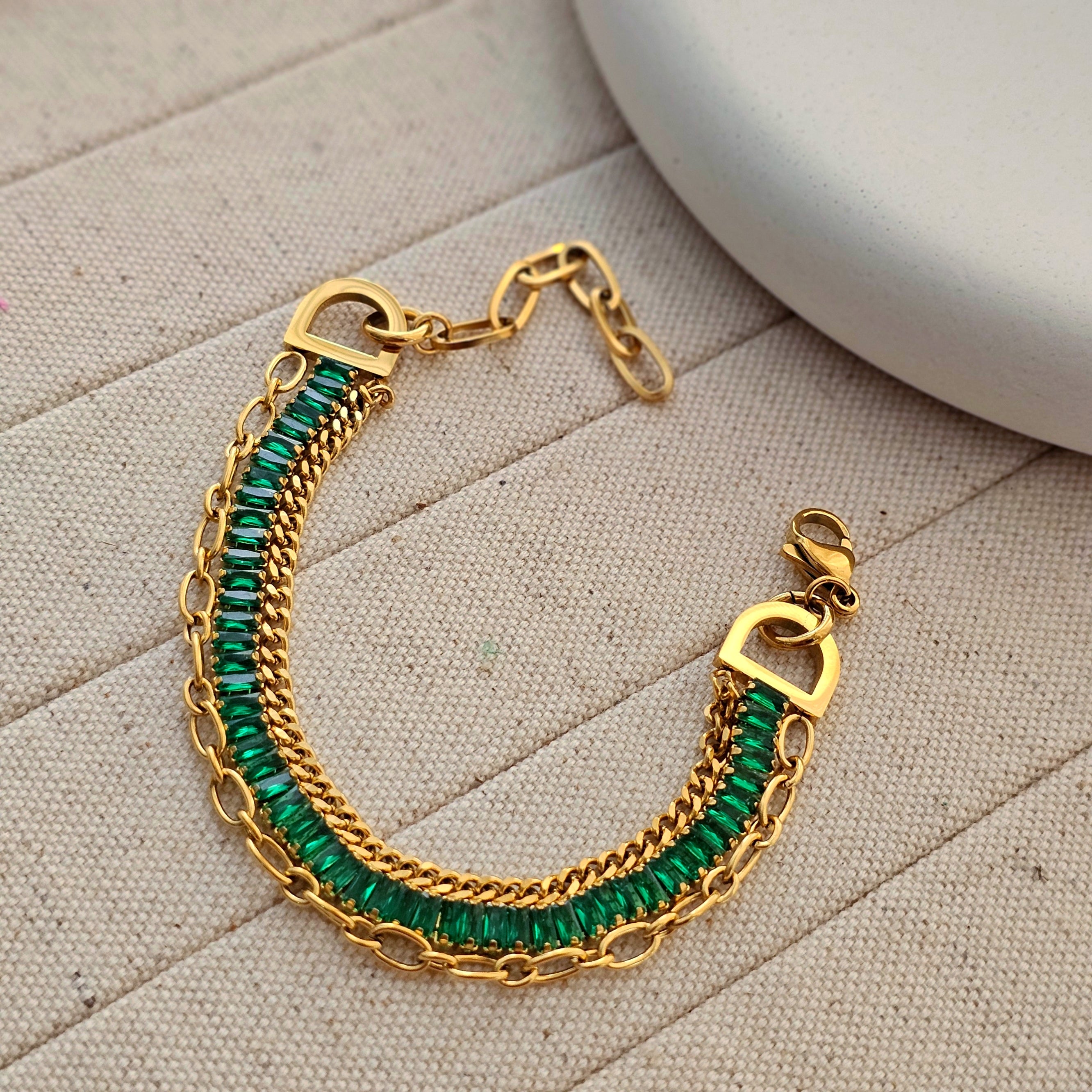 Alice Green Baguette Chain Bracelet-2  taahirajewellery