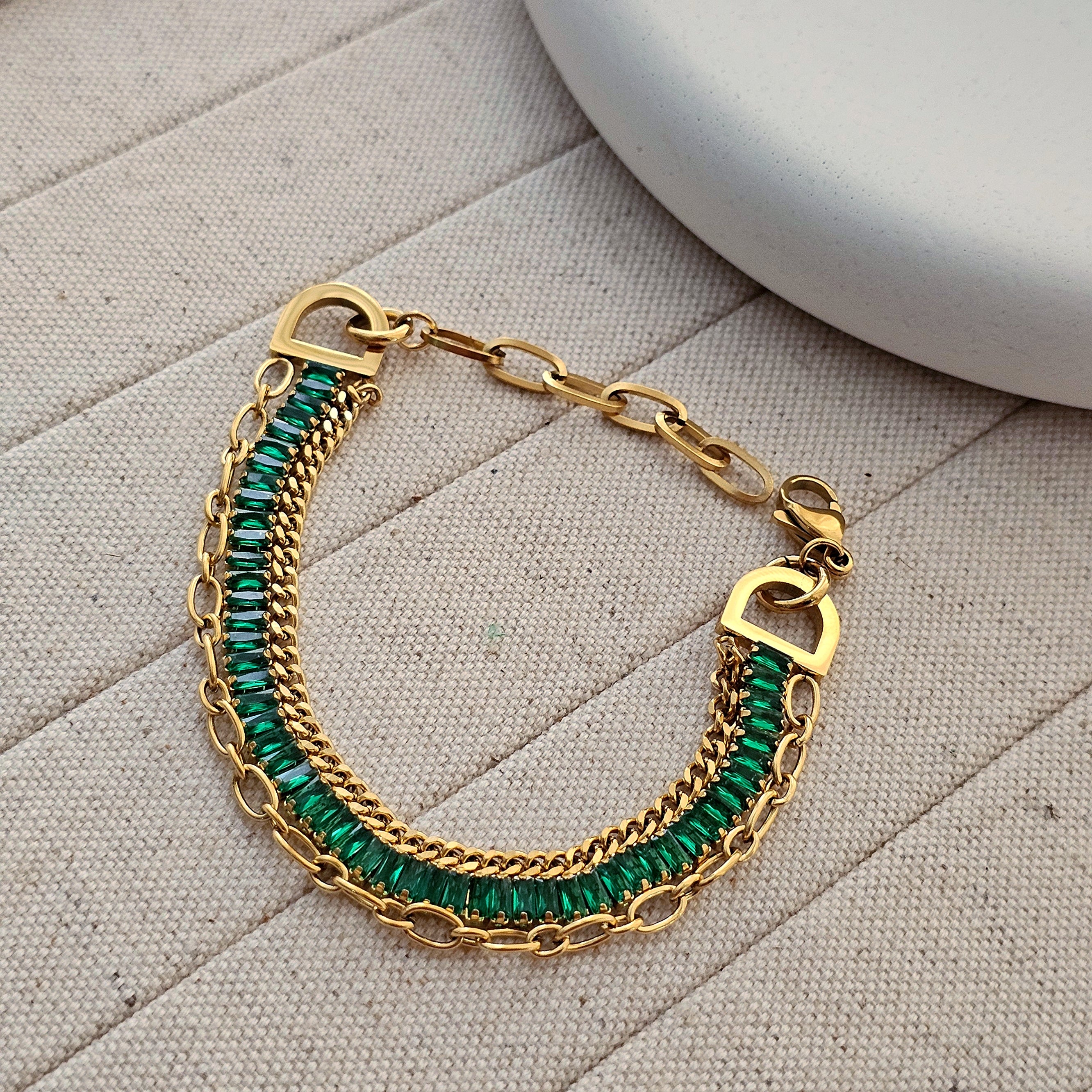 Alice Green Baguette Chain Bracelet-1  taahirajewellery