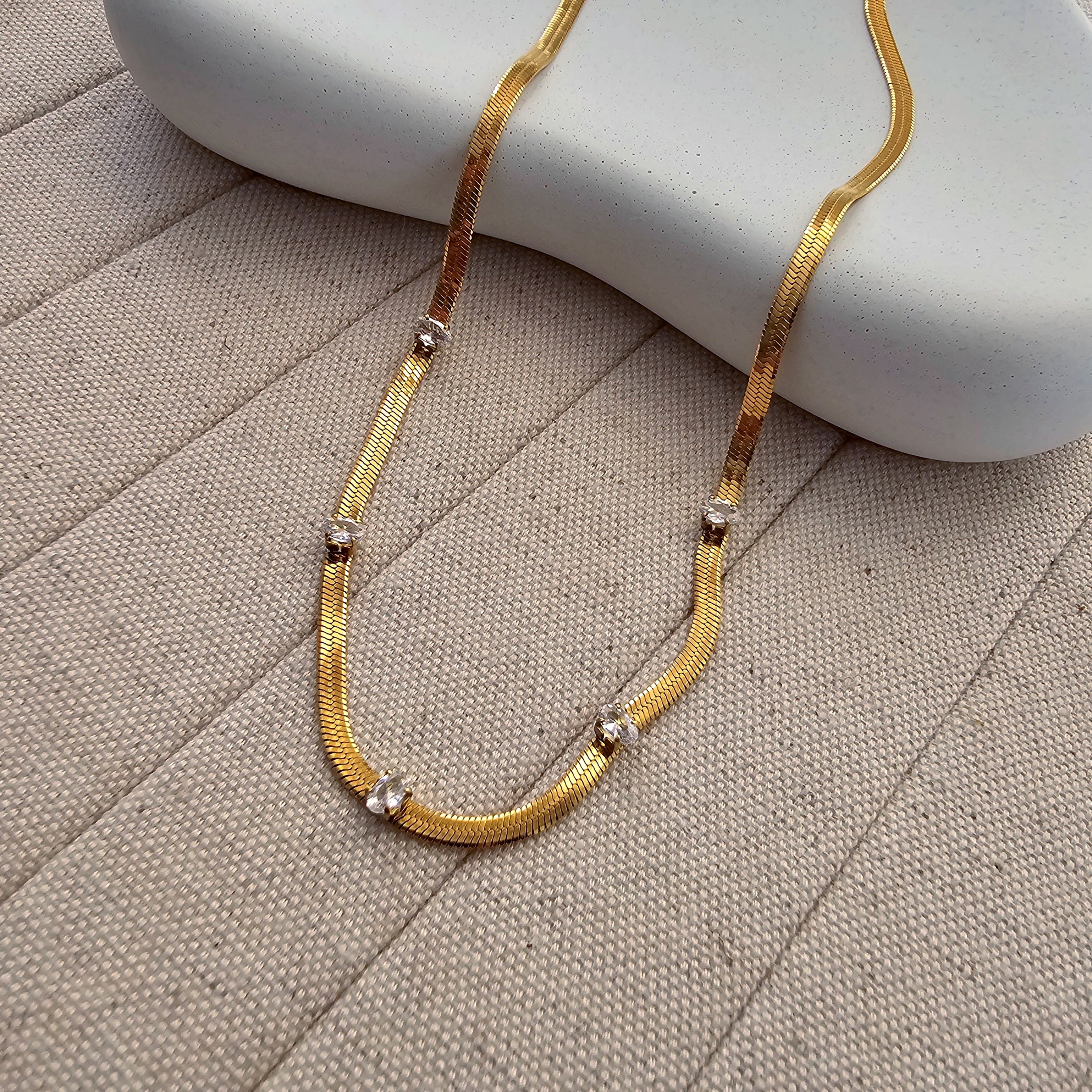 Snake Chain Studded Zircon Necklace: Taahira Jewellery