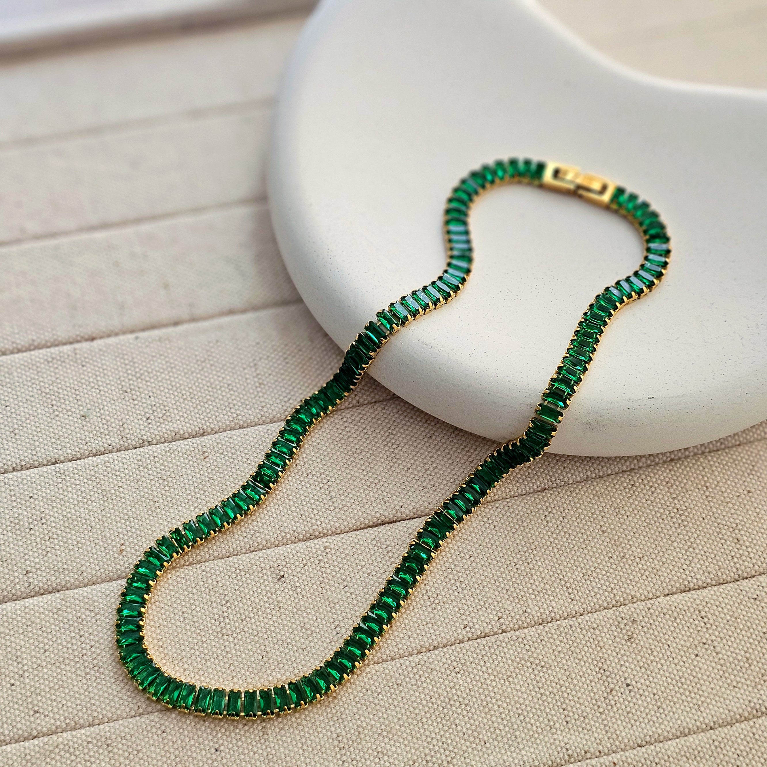 AAA Zircon Green Baguette Tennis Necklace-1  taahirajewellery