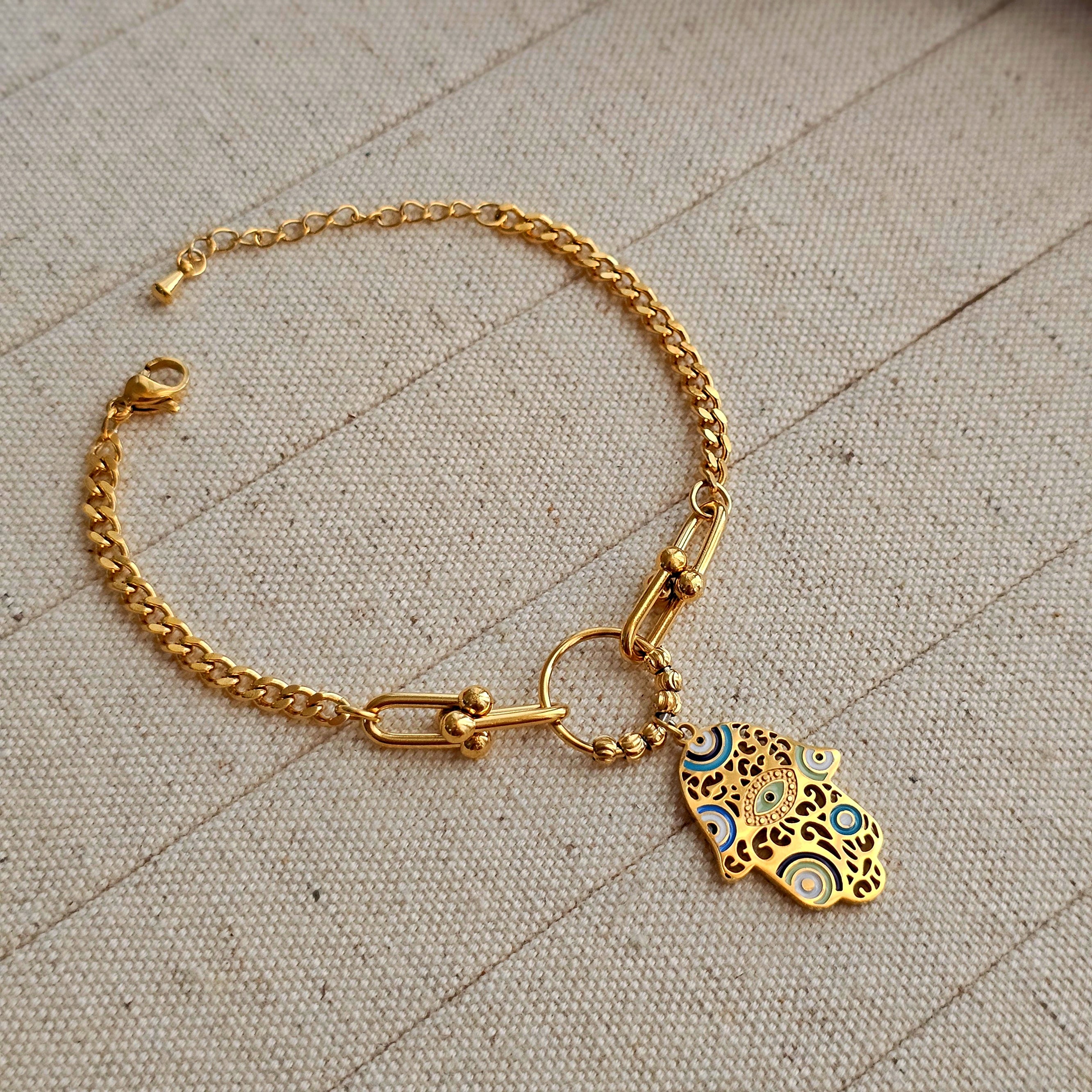 Hamsa Evil Eye Chain Bracelet-1  taahirajewellery