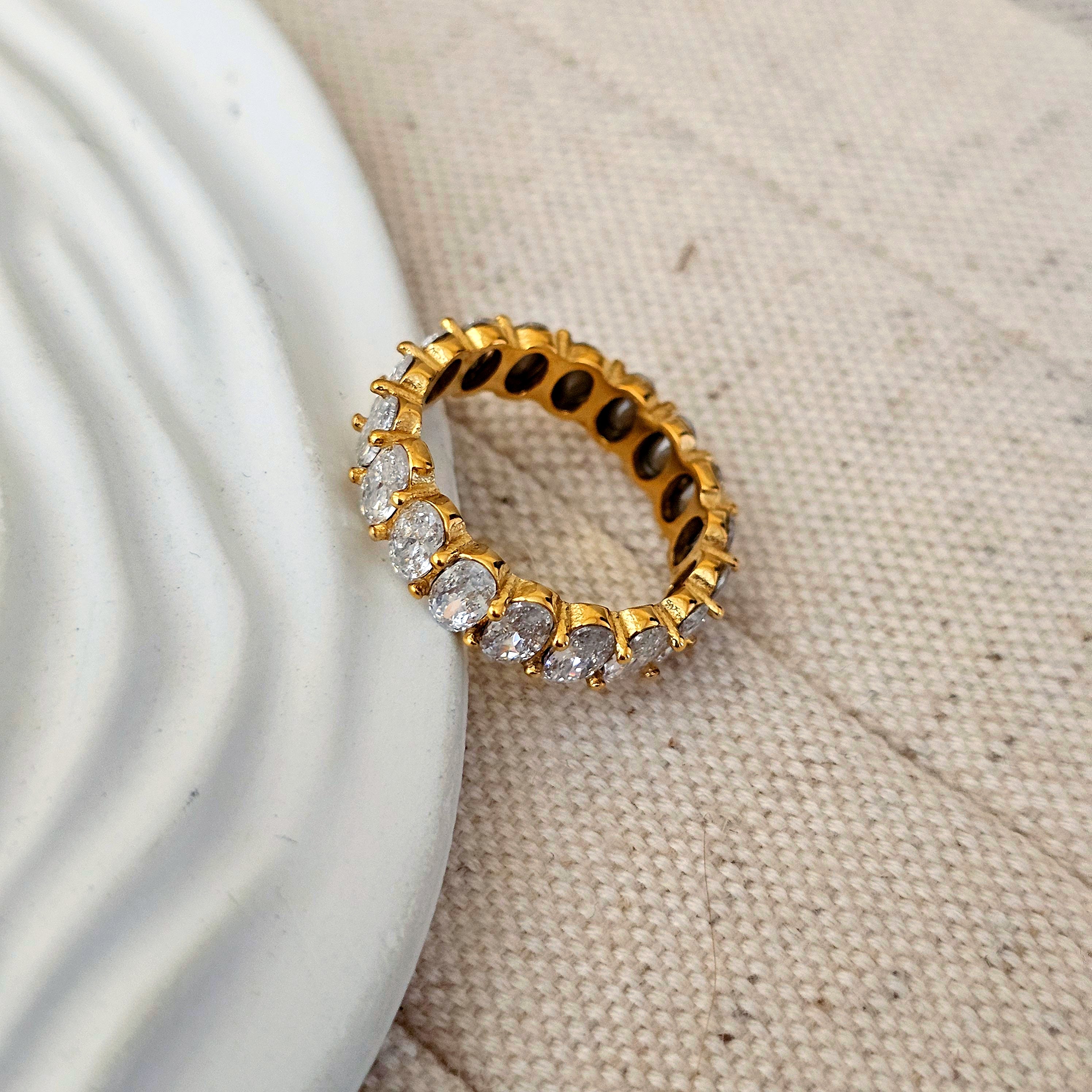 Oval Zircon 18K Gold Plated Band Ring-3  taahirajewellery