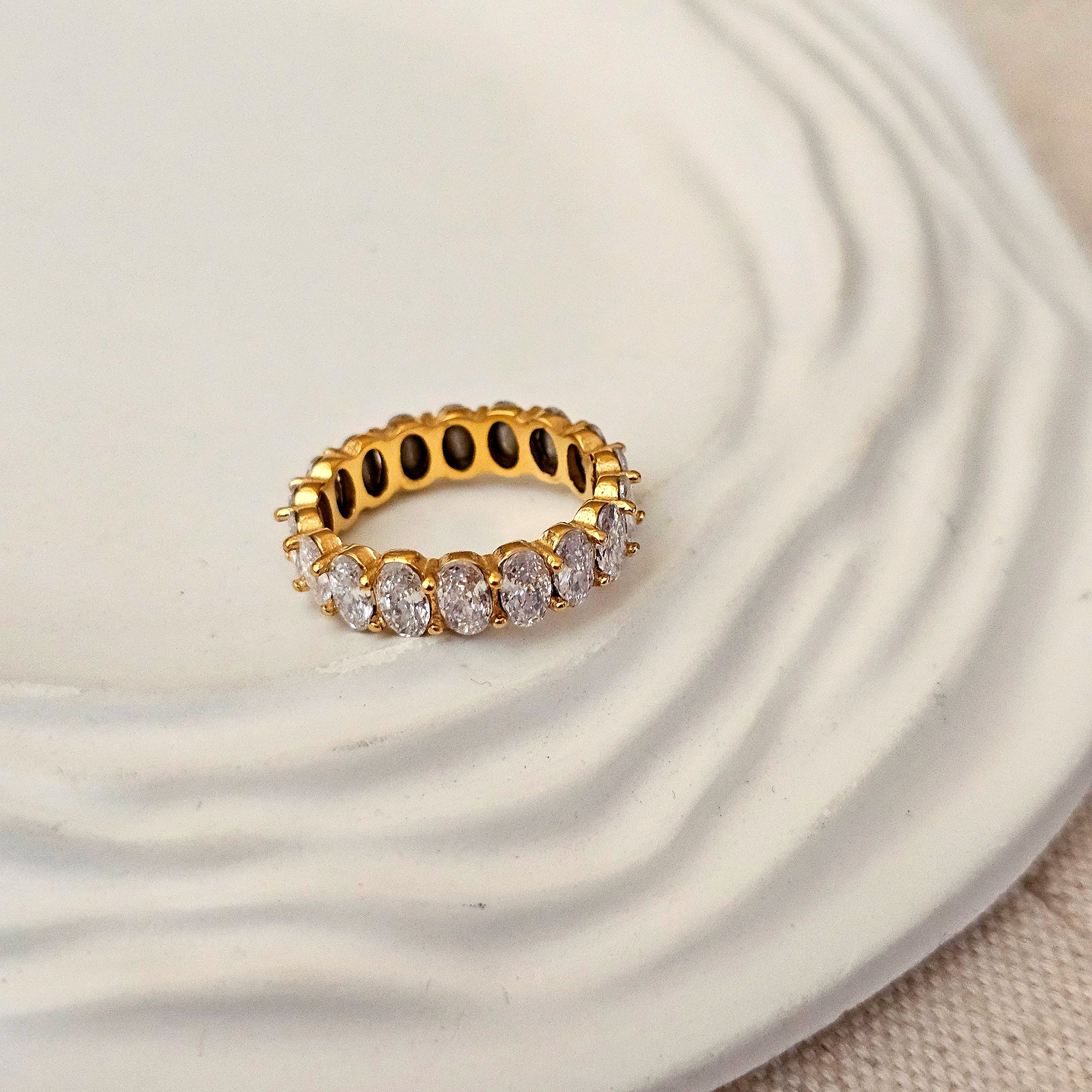 Oval Zircon 18K Gold Plated Band Ring-1  taahirajewellery
