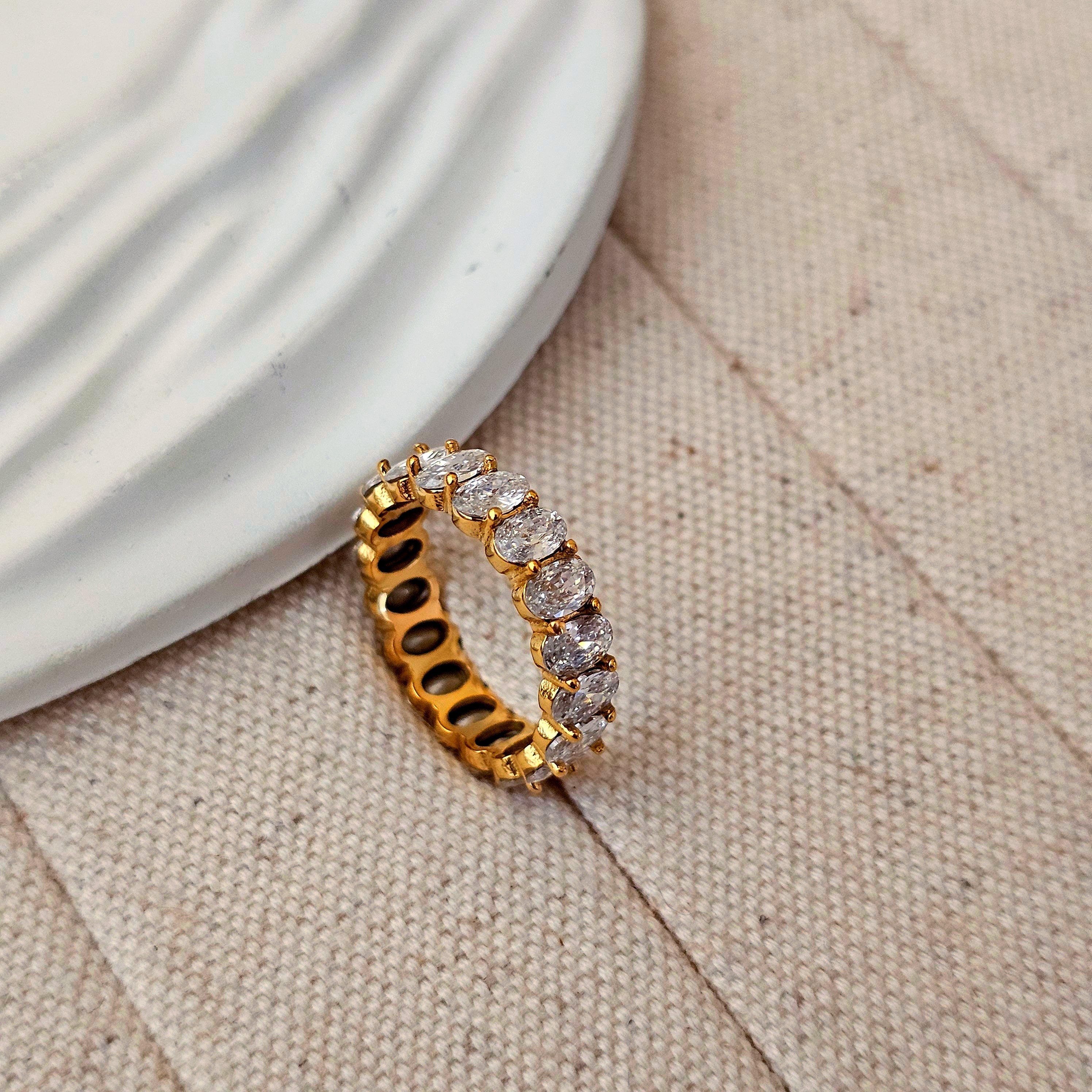 Oval Zircon 18K Gold Plated Band Ring-2  taahirajewellery