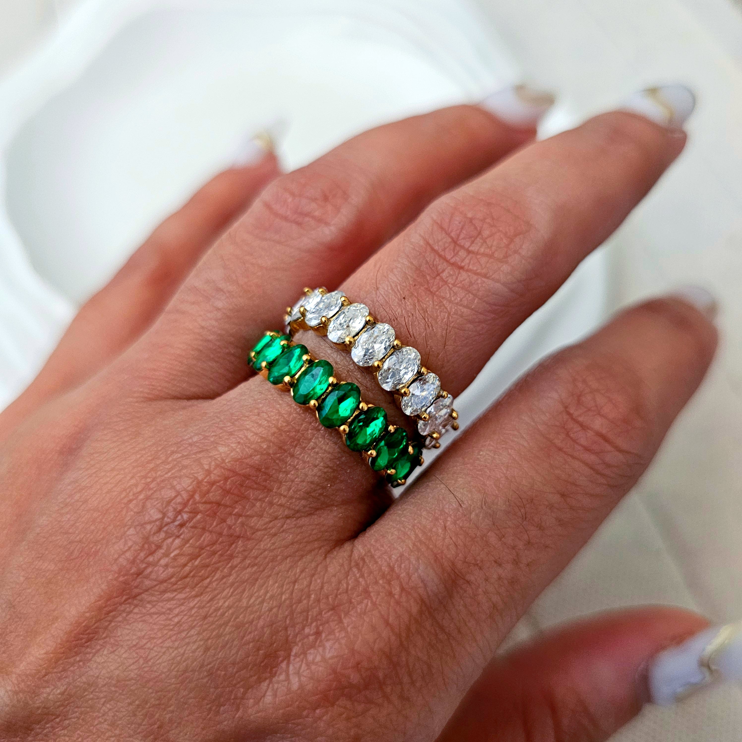 Oval Zircon 18K Gold Plated Band Ring-4  taahirajewellery