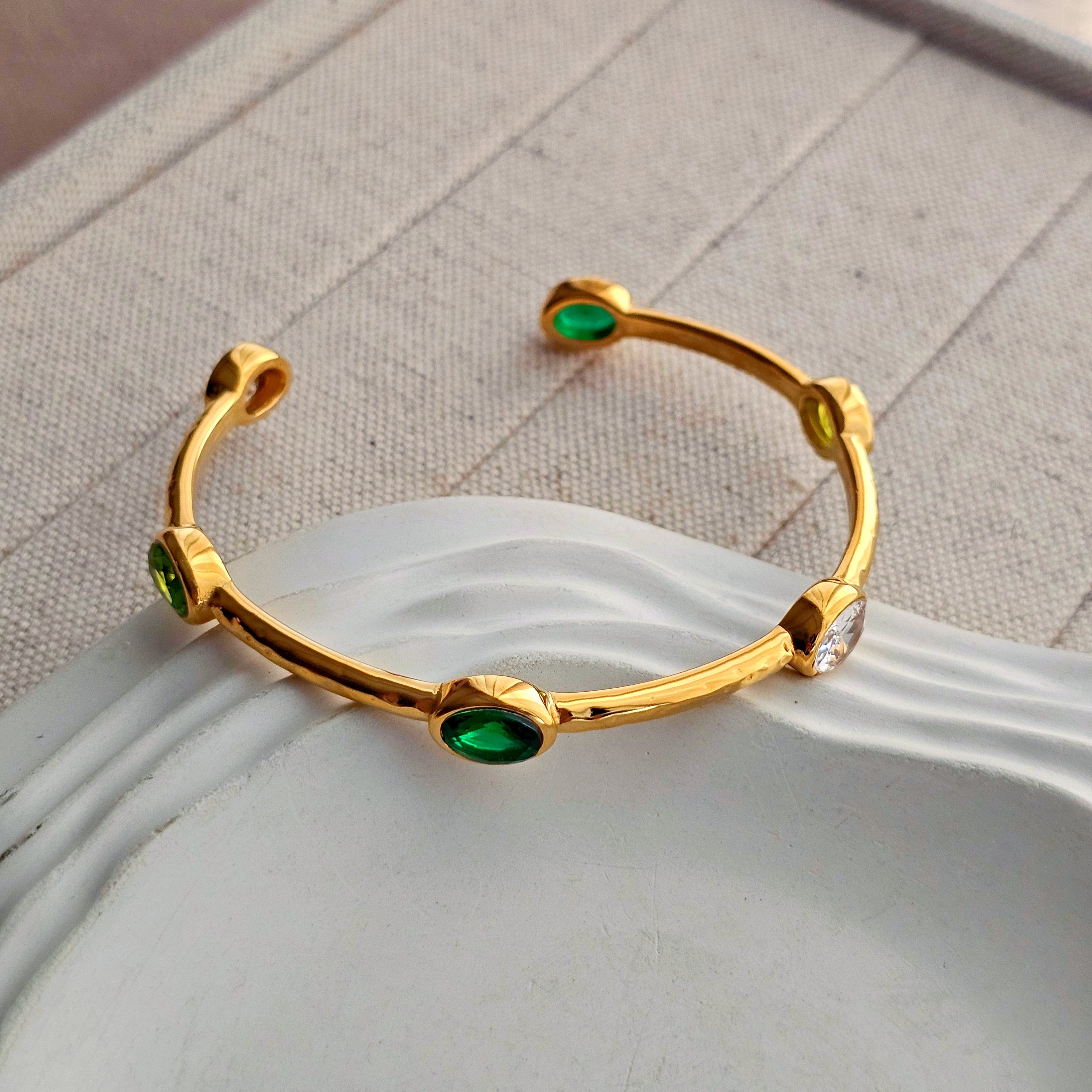 Tamara Green Stone Cuff Bracelet-1  taahirajewellery