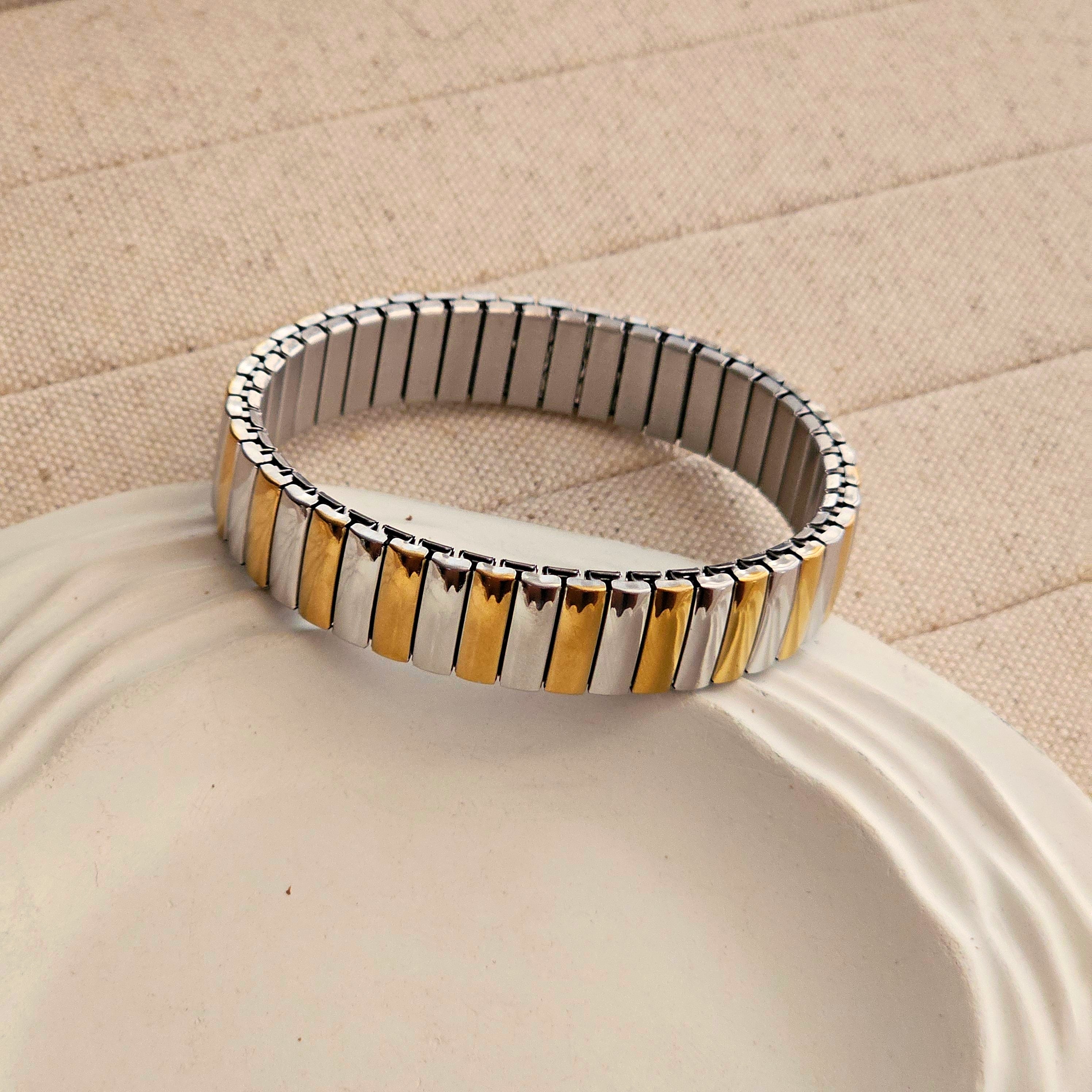 Elastic Silver & Gold Band Bracelet-1  taahirajewellery