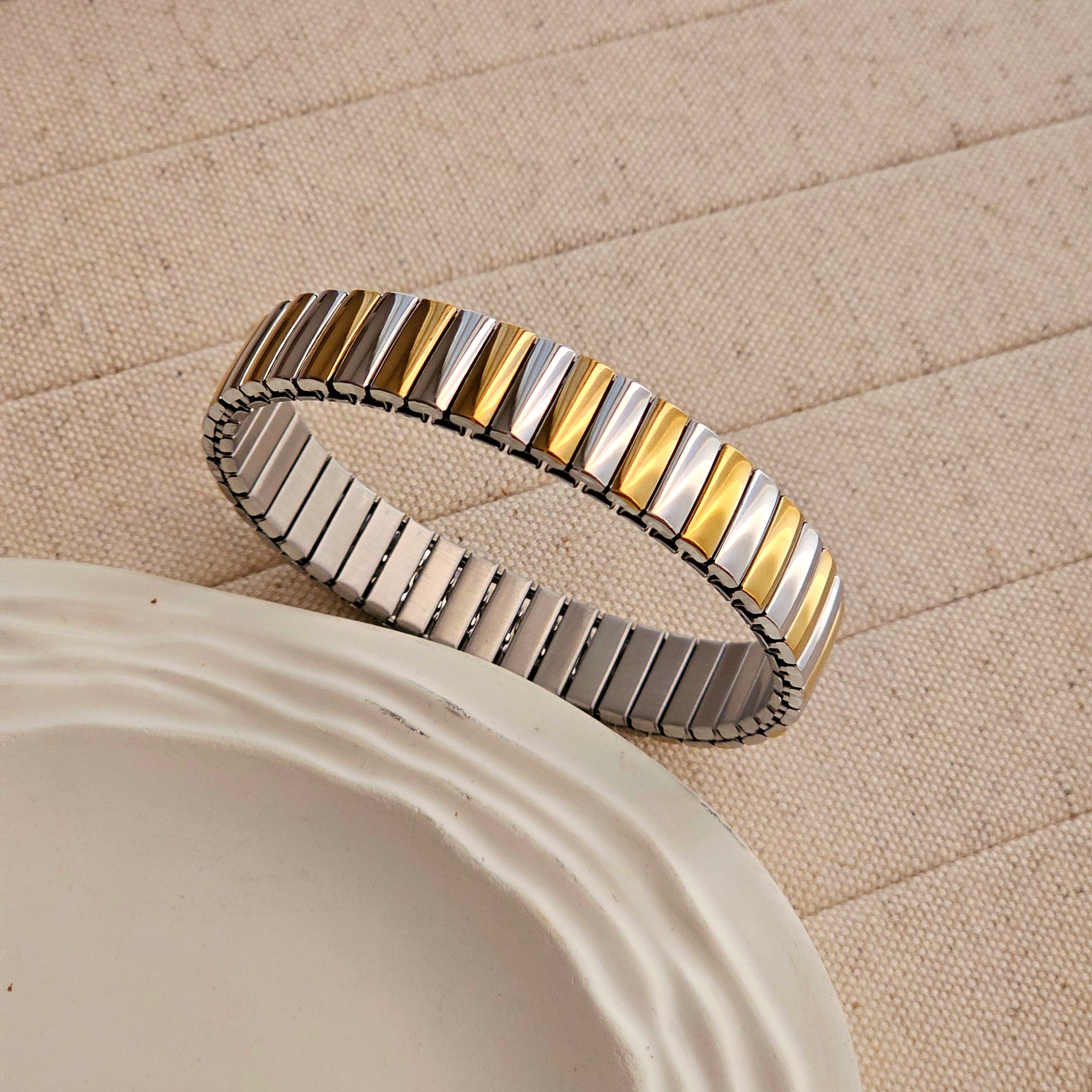 Elastic Silver & Gold Band Bracelet-2  taahirajewellery