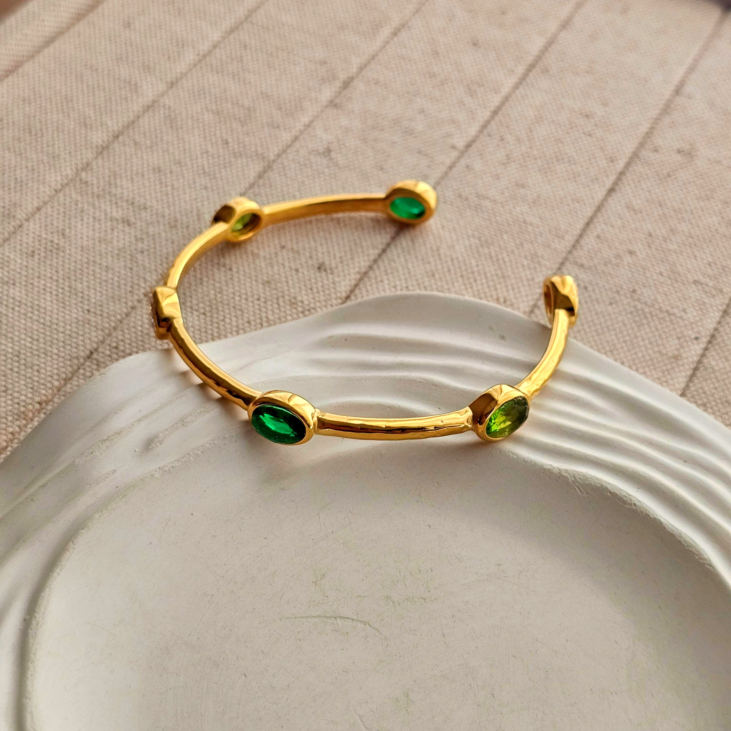 Tamara Green Stone Cuff Bracelet-2  taahirajewellery