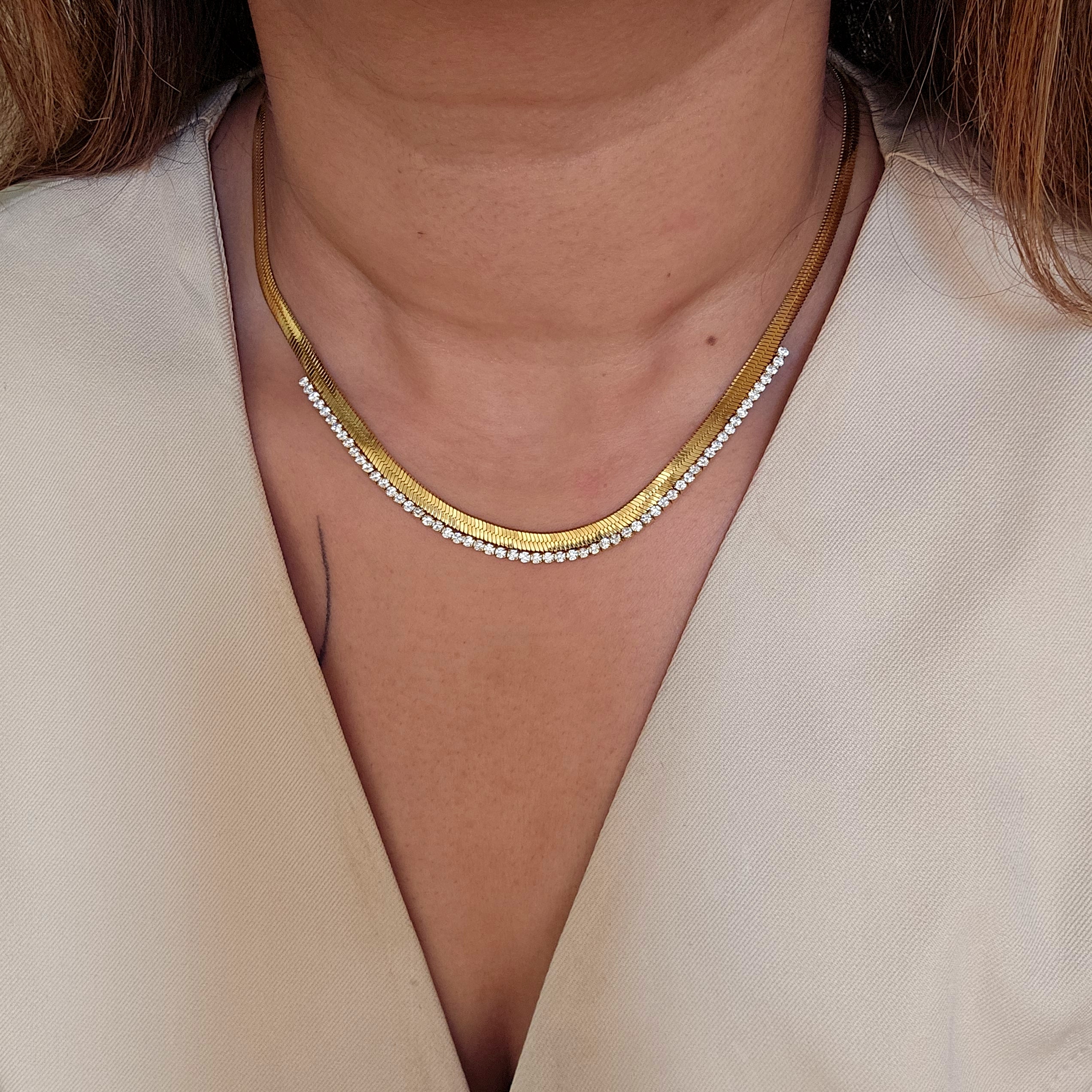 18K Gold Plated Snake Chain Zirconia Tennis Necklace: Taahira