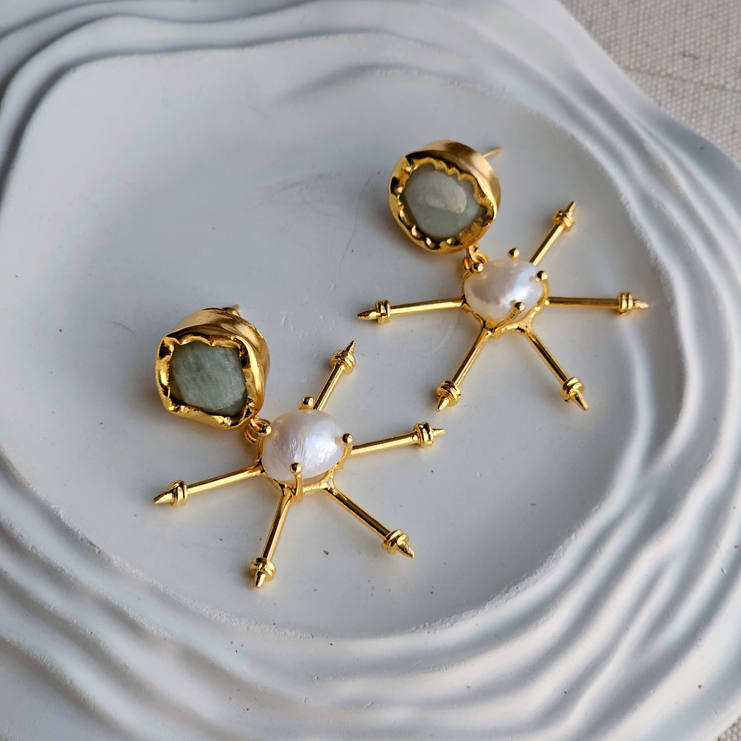 Celie Pearl Brass Earrings-3 taahirajewellery
