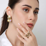 18k Gold Plated Butterfly Pearl Earrings