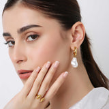 Baroque Pearl 18K Gold Plated Hoop Earrings