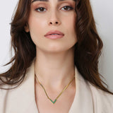 Dainty V Shape Snake Necklace - Green