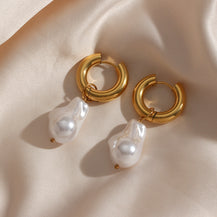 Baroque Pearl 18K Gold Plated Hoop Earrings-3  taahirajewellery