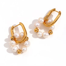Gold Freshwater Pearl Beaded Hoop Earrings-1  taahirajewellery