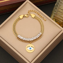 Evil Eye Zircon Charm Chain Bracelet-3  taahirajewellery