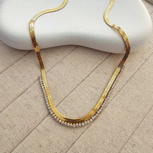 18K Gold Plated Snake Chain Zirconia Tennis Necklace-2  taahirajewellery
