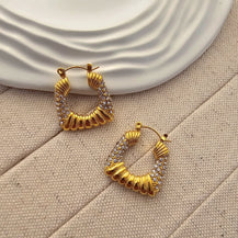 Chunky Square Shape Zircon Hoop Earrings-3  taahirajewellery