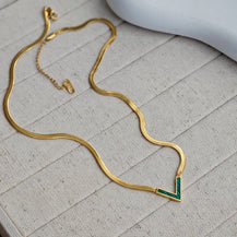 Dainty V Shape Snake Necklace - Green-1  taahirajewellery