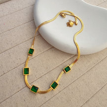 Green Geometric Gold Necklace-1  taahirajewellery
