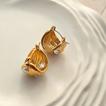 Half Ball Zircon Hoop Earrings-3  taahirajewellery