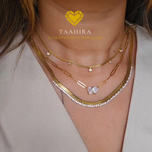 18K Gold Plated Snake Chain Zirconia Tennis Necklace-4  taahirajewellery