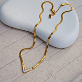 Dainty V Shape Snake Necklace - Pearl