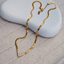 Dainty V Shape Snake Necklace - Pearl-1  taahirajewellery