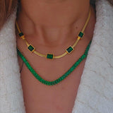 Green Geometric Gold Necklace