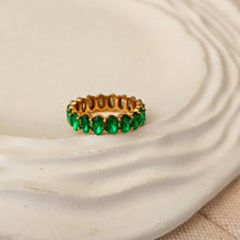 Oval Green Zircon 18K Gold Plated Band Ring-3  taahirajewellery