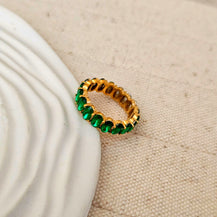 Oval Green Zircon 18K Gold Plated Band Ring-2  taahirajewellery