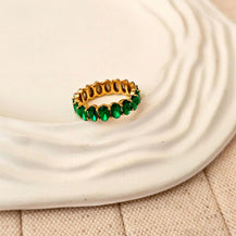 Oval Green Zircon 18K Gold Plated Band Ring-1  taahirajewellery