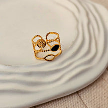 Dainty Gold Beaded French Adjustable Ring-1  taahirajewellery