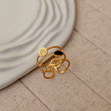 Dainty Gold Beaded French Adjustable Ring-2  taahirajewellery