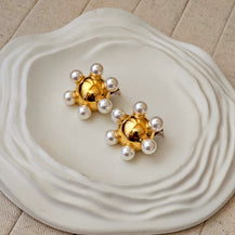 Round Shaped Gold Plated Pearl Earrings-3  taahirajewellery