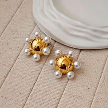 Round Shaped Gold Plated Pearl Earrings-1  taahirajewellery
