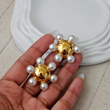 Round Shaped Gold Plated Pearl Earrings-4  taahirajewellery