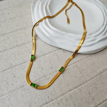 Gold Plated Green Stud Snake Necklace-2  taahirajewellery