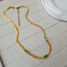 Gold Plated Green Stud Snake Necklace-3  taahirajewellery