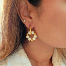 Gold Freshwater Pearl Beaded Hoop Earrings-2  taahirajewellery