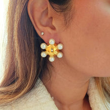 Round Shaped Gold Plated Pearl Earrings-2  taahirajewellery