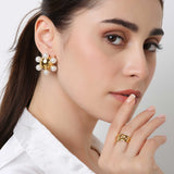 Round Shaped Gold Plated Pearl Earrings