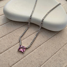 Shyla Pink Stud Zircon Necklace-1  taahirajewellery