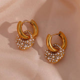 Elegant Pearl & Zircon Square Hoop Earrings
