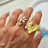 Textured Heart Adjustable Ring