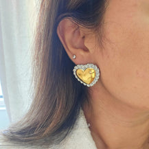 Silver Gold Heart Stud Earrings-2  taahirajewellery