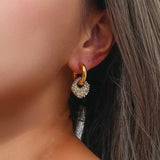 Elegant Pearl & Zircon Square Hoop Earrings