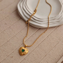 Emerald Heart Rope chain Necklace-2  taahirajewellery